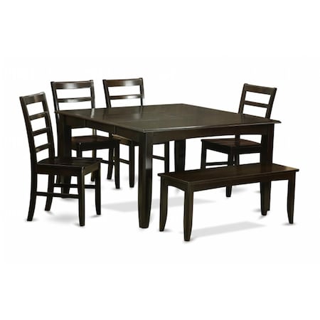 East West Furniture 6 Piece Dining Set With Benchkitchen Table With Leaf and 4 Dining Chairsplus Bench PARF6-CAP-W